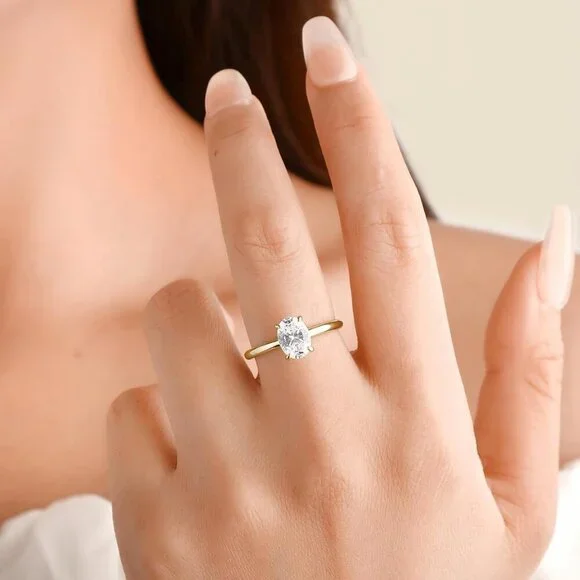 Sterling Silver Engagement Ring Oval Zirconia Hypoallergenic Size 4-10